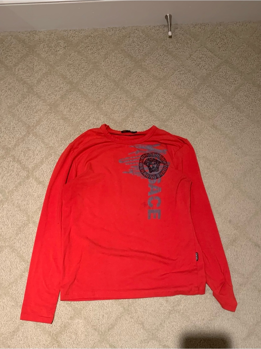 Versace Red Long-Sleeve Graphic Tee with Medusa Crest